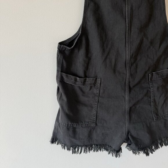 Aerie American Eagle Denim Dark Grey Romper Overalls Cutoff Shorts Large - Picture 7 of 15